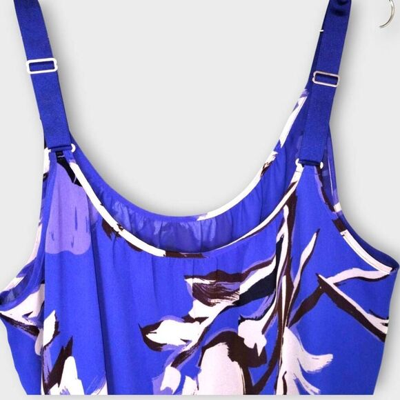 Lane Bryant Tank Top Sz 24 Royal Blue Floral Chiffon Scoop Cottagecore Beachy - Picture 4 of 9